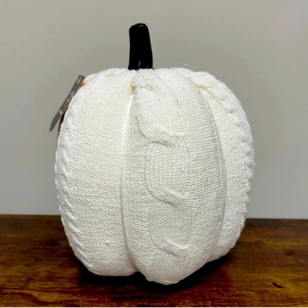 New! White Knit Cable Pumpkin Gorgeous Fall or Thanksgiving Decor